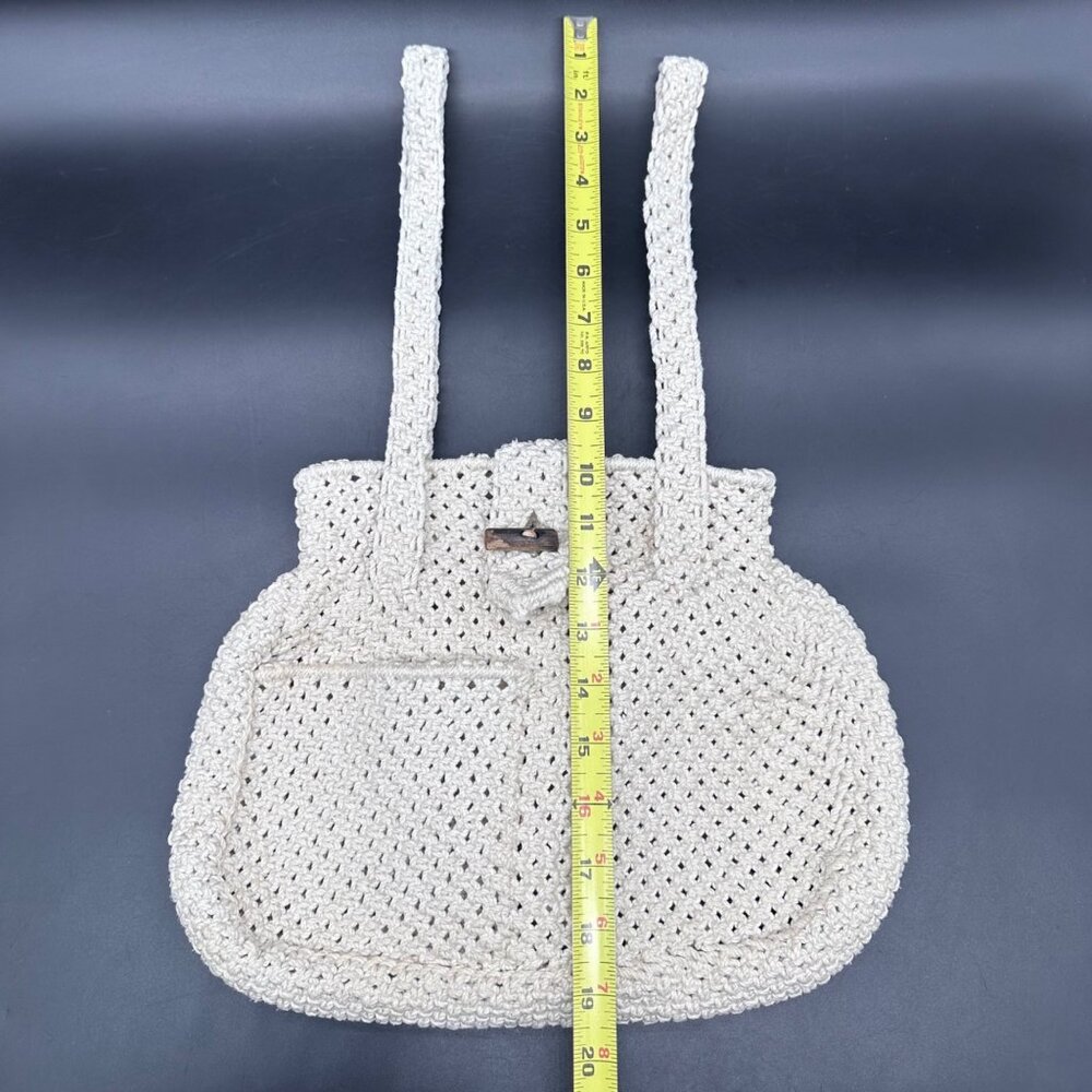 Vintage Purse Shoulder Bag Cream Off White Handmade Crocheted Boho Nautical - Picture 11 of 12